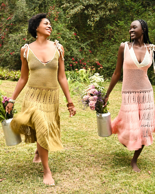 Ananasi Dress - Gold, Flamingo, Cream, Black