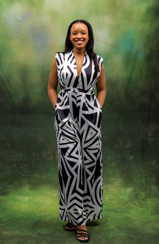 Black and White Tamachek Monochrome Jumpsuit