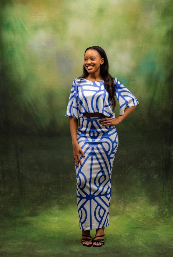 Blue and White Mykonos Sequin Top