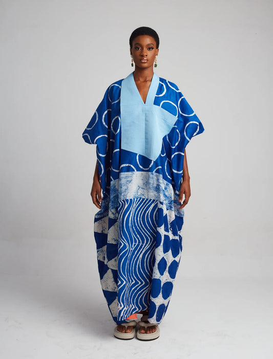 Blue And White Agbada With Blue Aso Oke