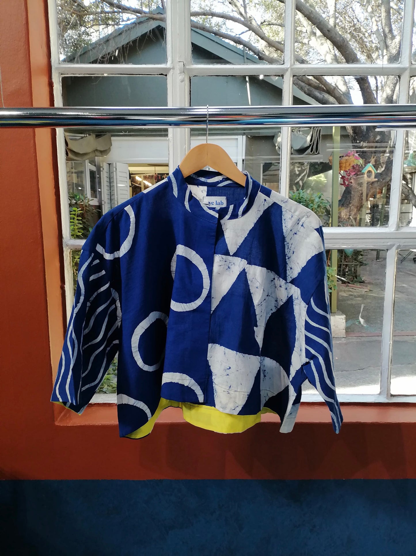 Blue And White Multiprint Crop Shirt