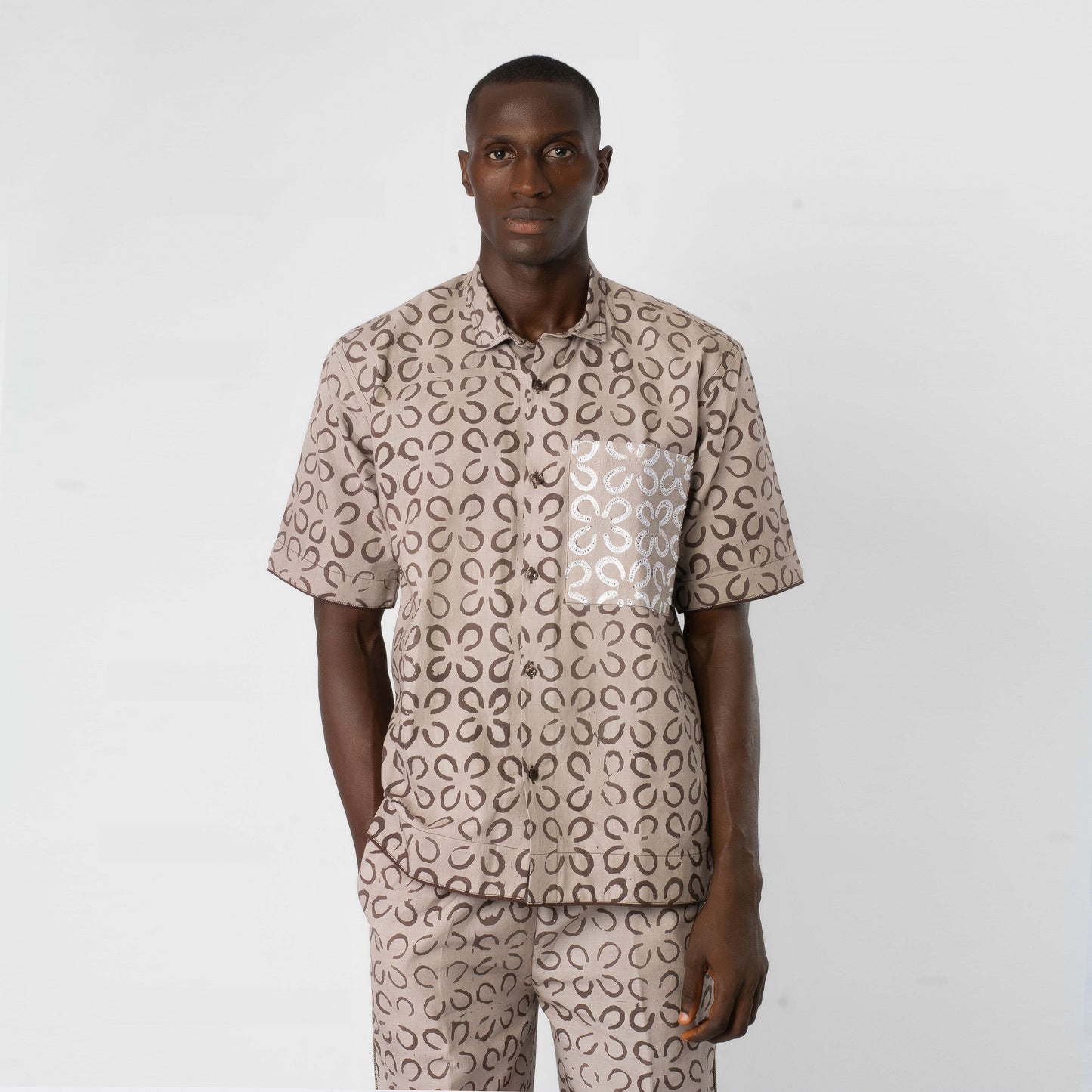 Saro Dark Brown Shirt with Embroidered Pocket