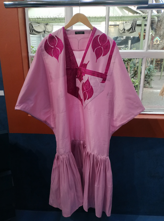 Bubu Dress Pascal Rose Clair Broderie Rose Fushia