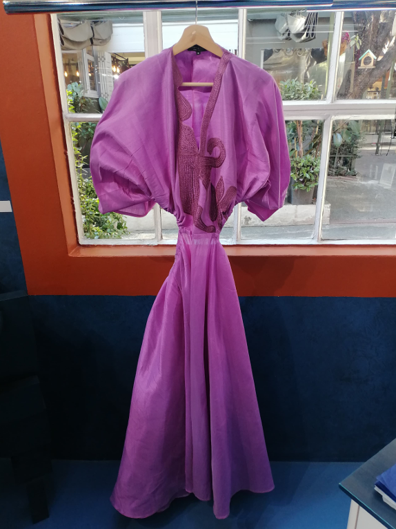 Robe Muriel Mauve Broderie Mauve Fonce Soie Sauvage