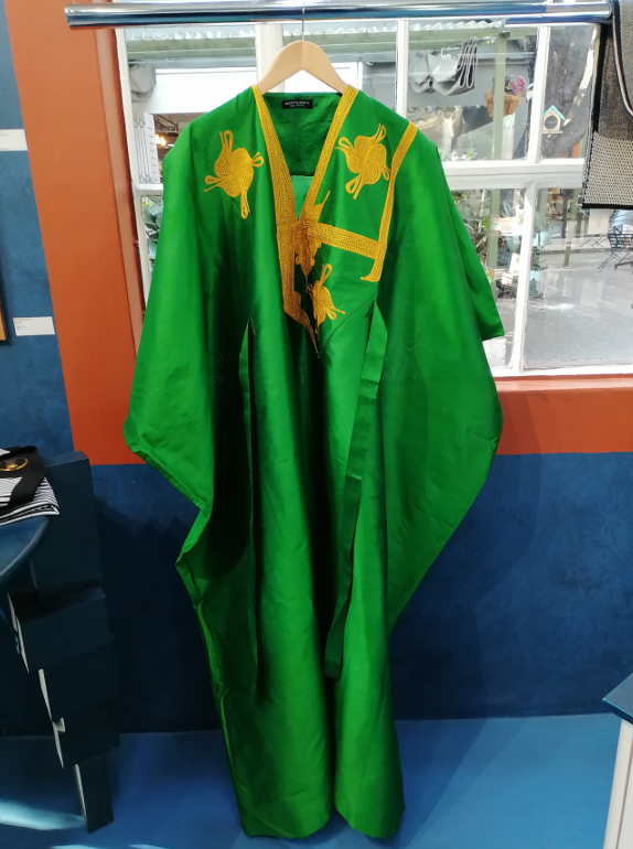 Bubu Dress Vert Broderie Dore