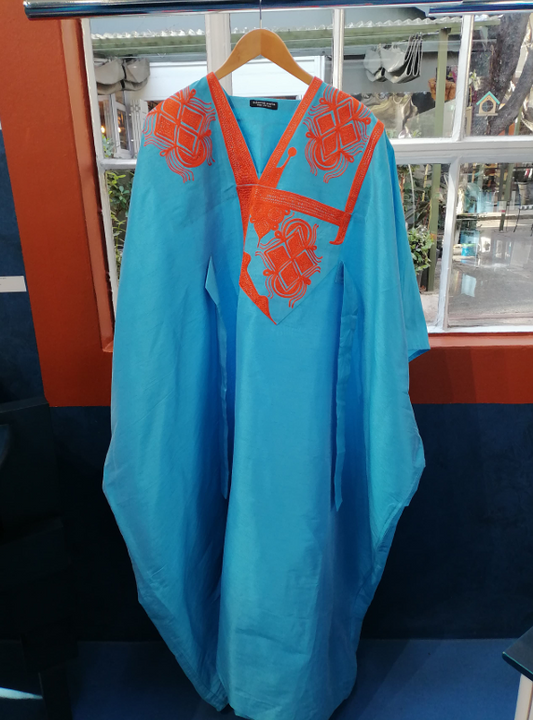 Bubu Dress Bleu Ciel Broderie Orange