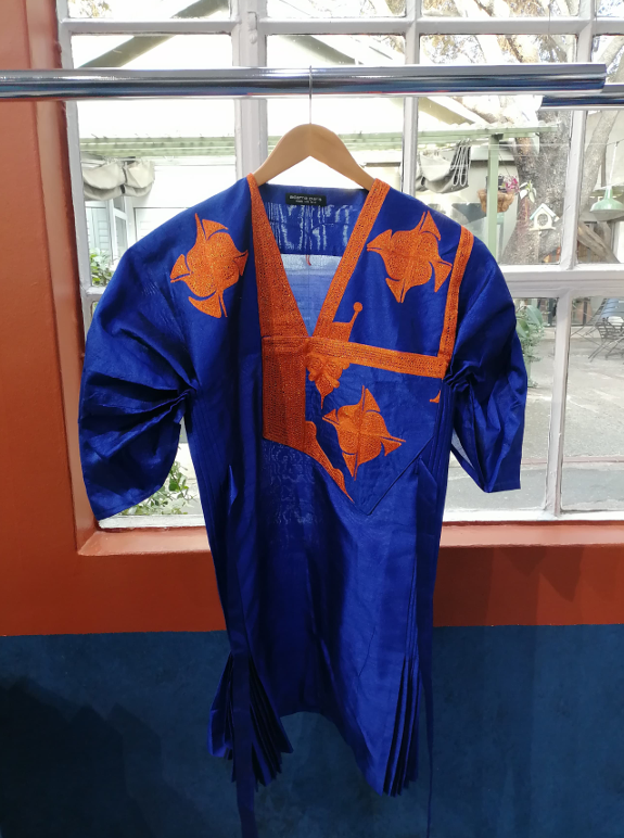 Robe Maïna Courte Bleu Roi Broderie Orange