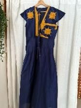 Robe Longue Sedei Bleu Broderie Dore