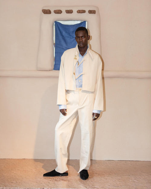Oversized Ecru Cotton Jacket With Bronze Buckles