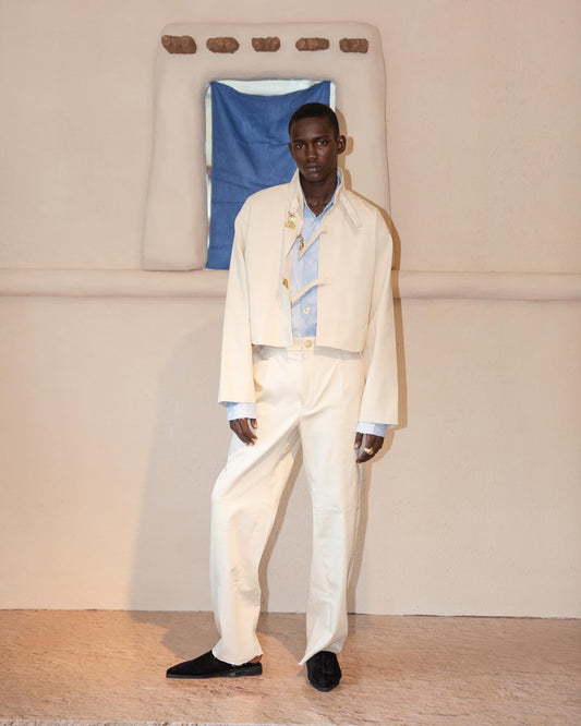 Oversized Ecru Cotton Jacket With Bronze Buckles