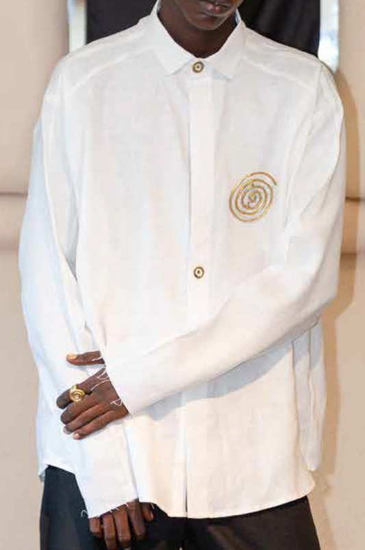 White Linen Shirt With Bronze Buttons