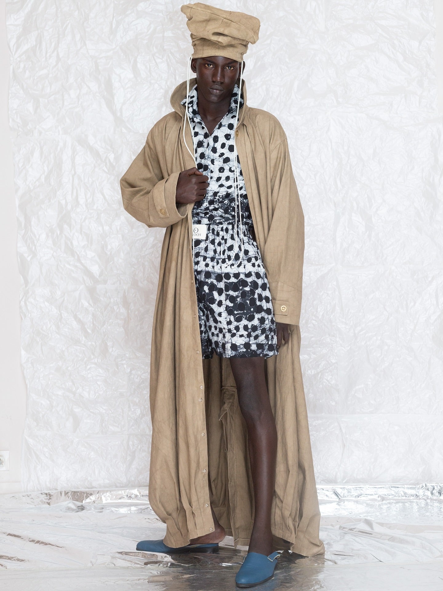 Black & White Batik Cotton Shorts with Bronze Buttons