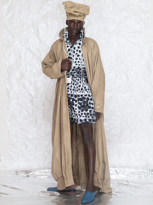 Black & White Batik Cotton Shorts with Bronze Buttons