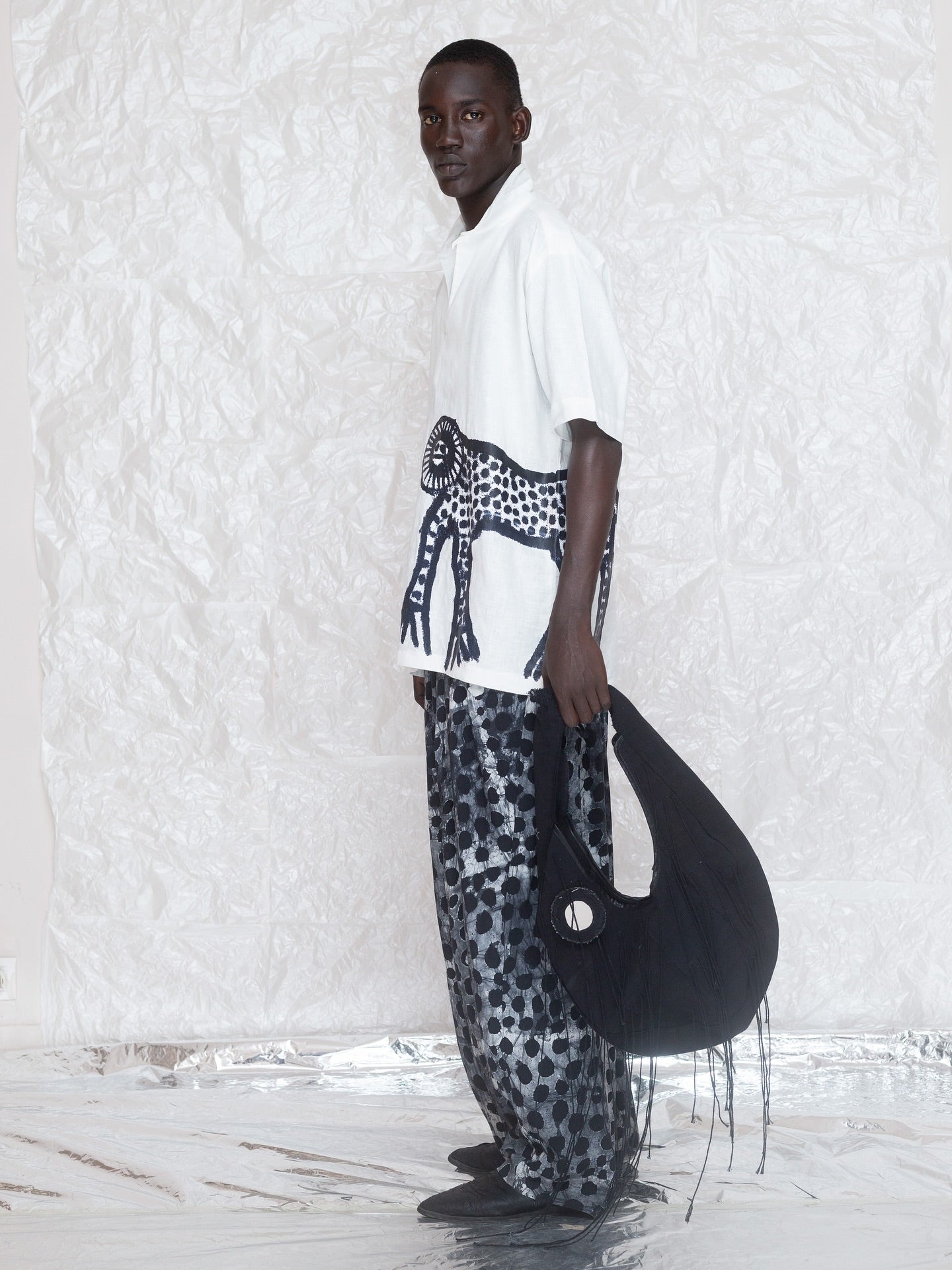 Black & White Batik Cotton Voile Trousers
