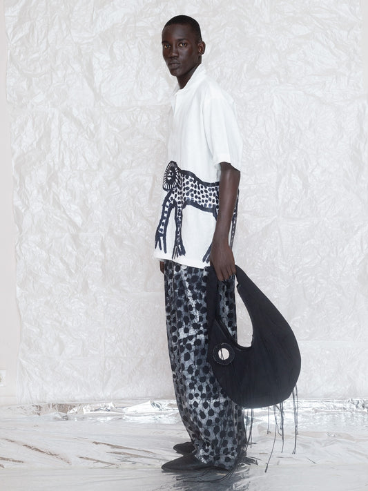 Black & White Batik Cotton Voile Trousers