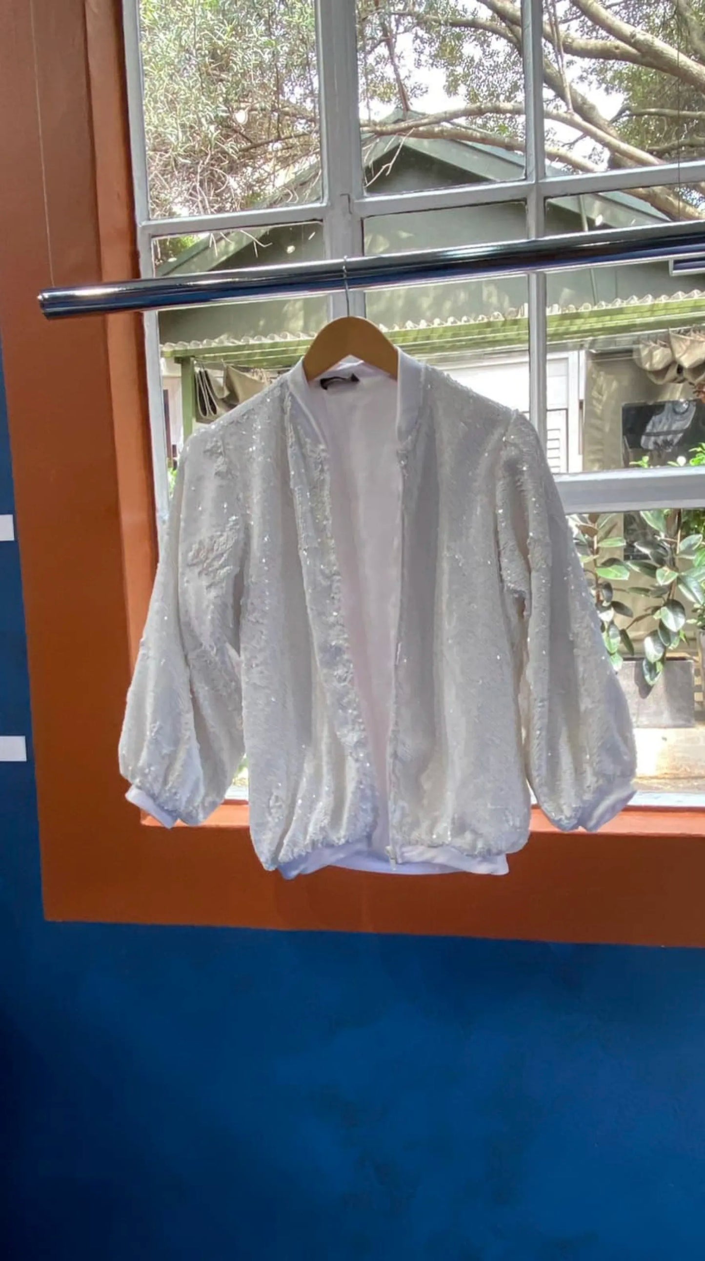 White Sequined Bomber Jacket