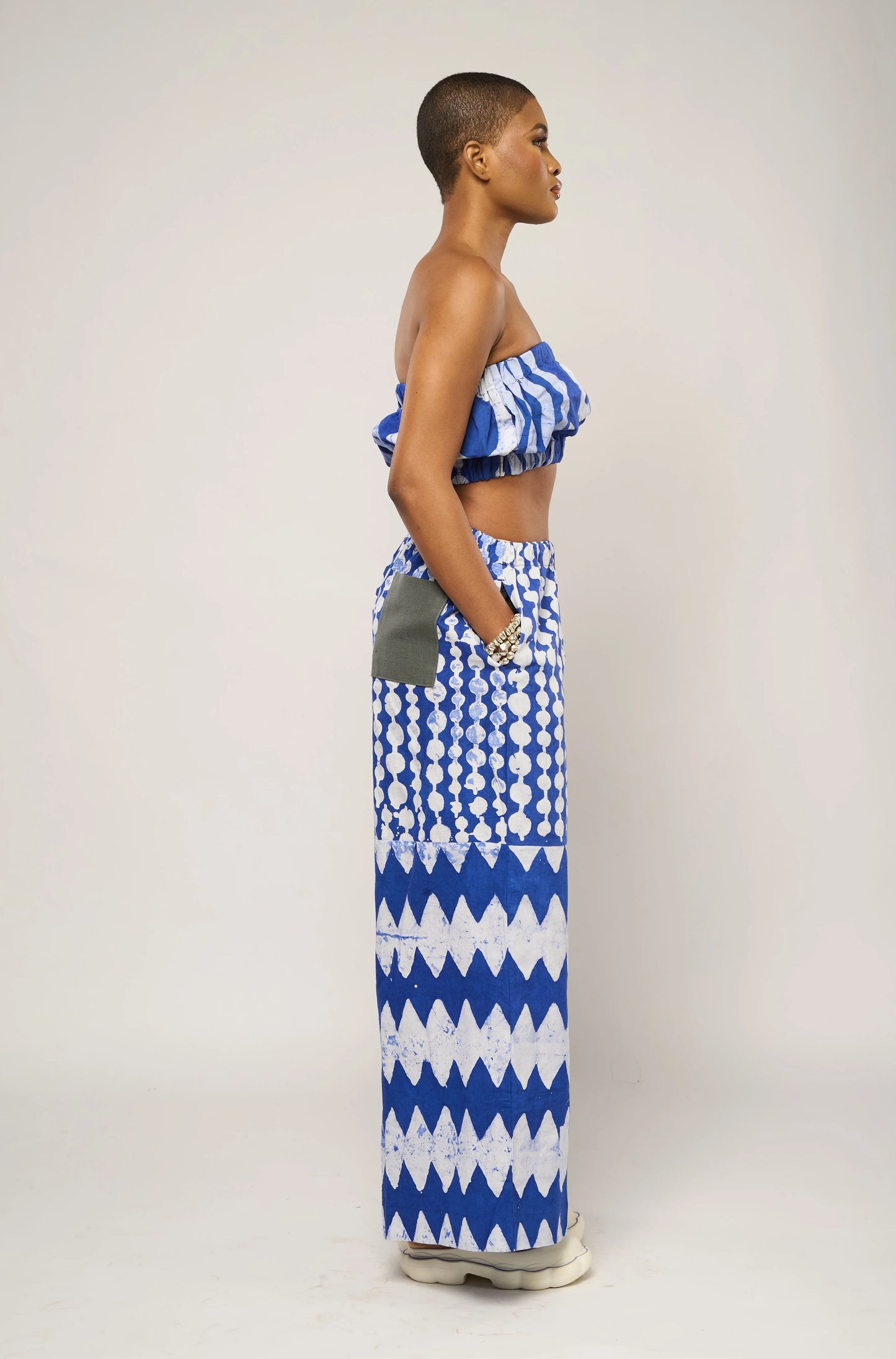 Blue And White Multi-Print Culottes