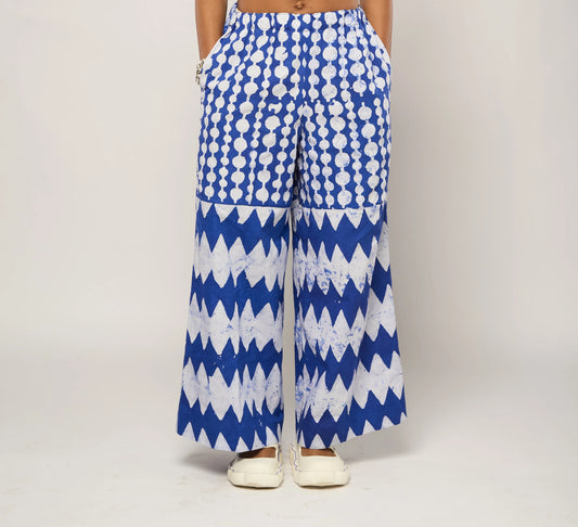 Blue And White Multi-Print Culottes