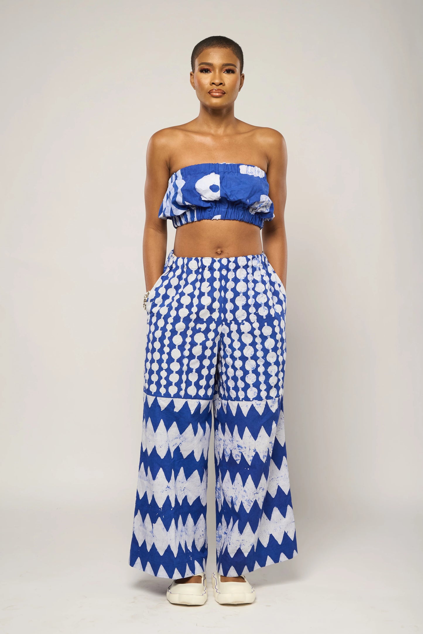 Blue And White Multi-Print Culottes