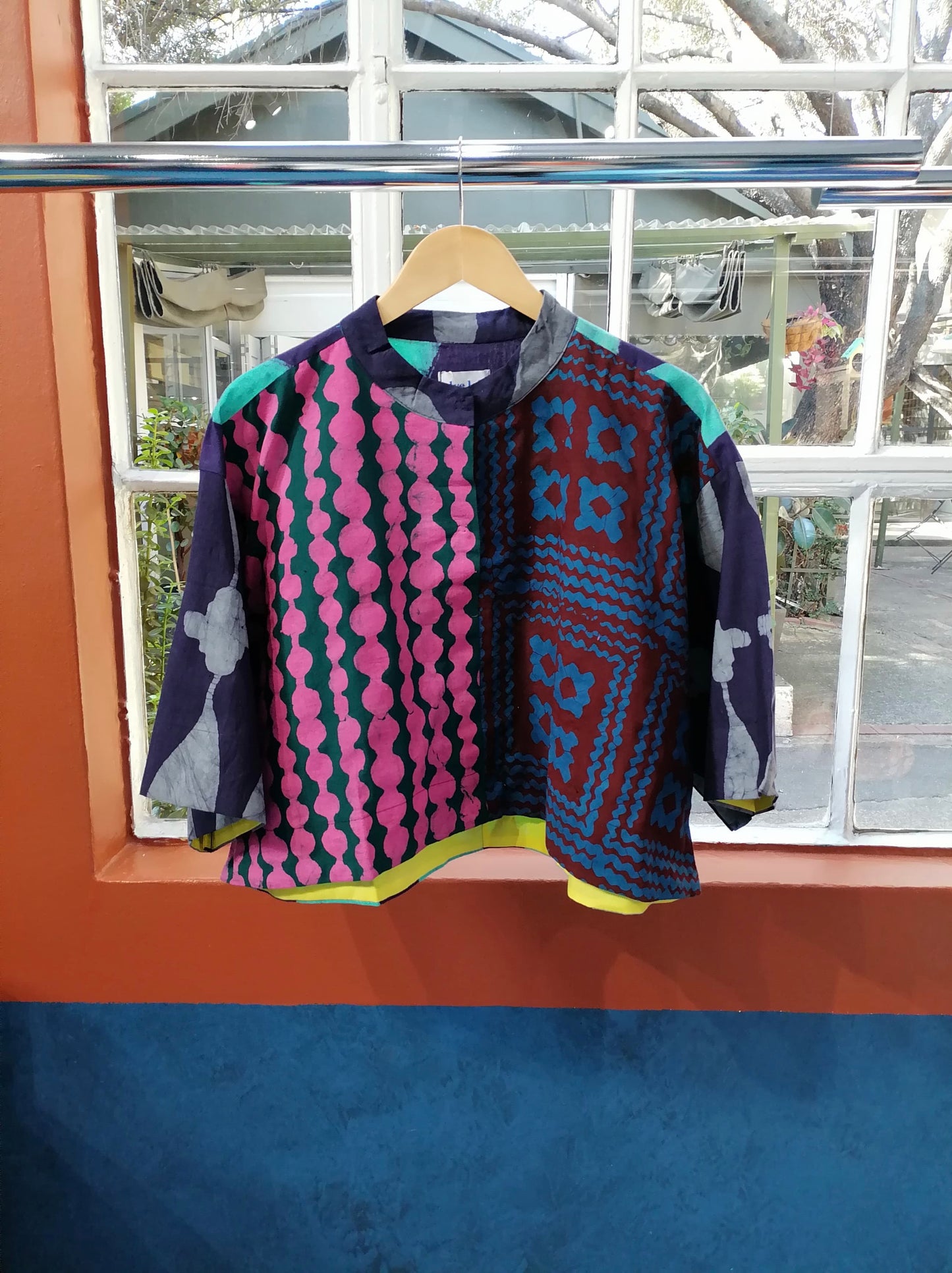 Pink and Green Bead Multicolour Crop Shirt