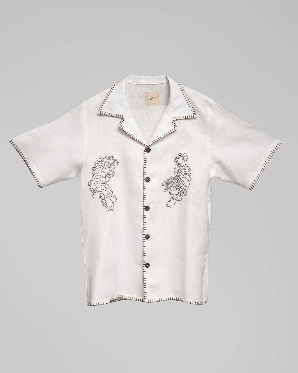 Crouching Tiger - White w / dark brown embroidery