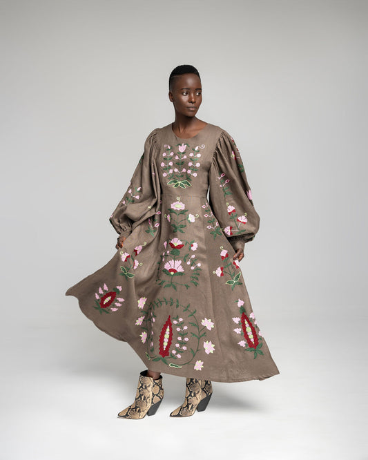 Loshoro Maxi - Hojicha w / multi embroidery