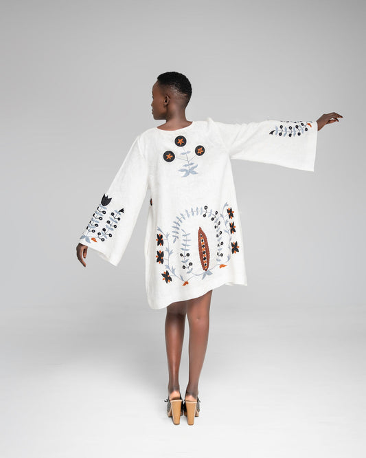 Loshoro Tunic - White w / multi embroidery