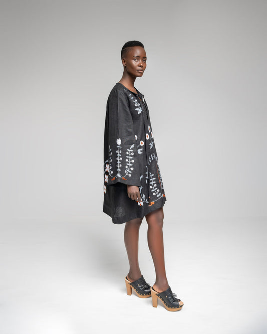 Loshoro Tunic - Black w / multi embroidery