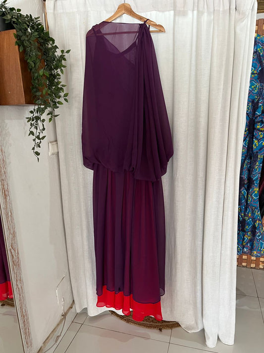 Robe Longue Soie Mauve - Rouge