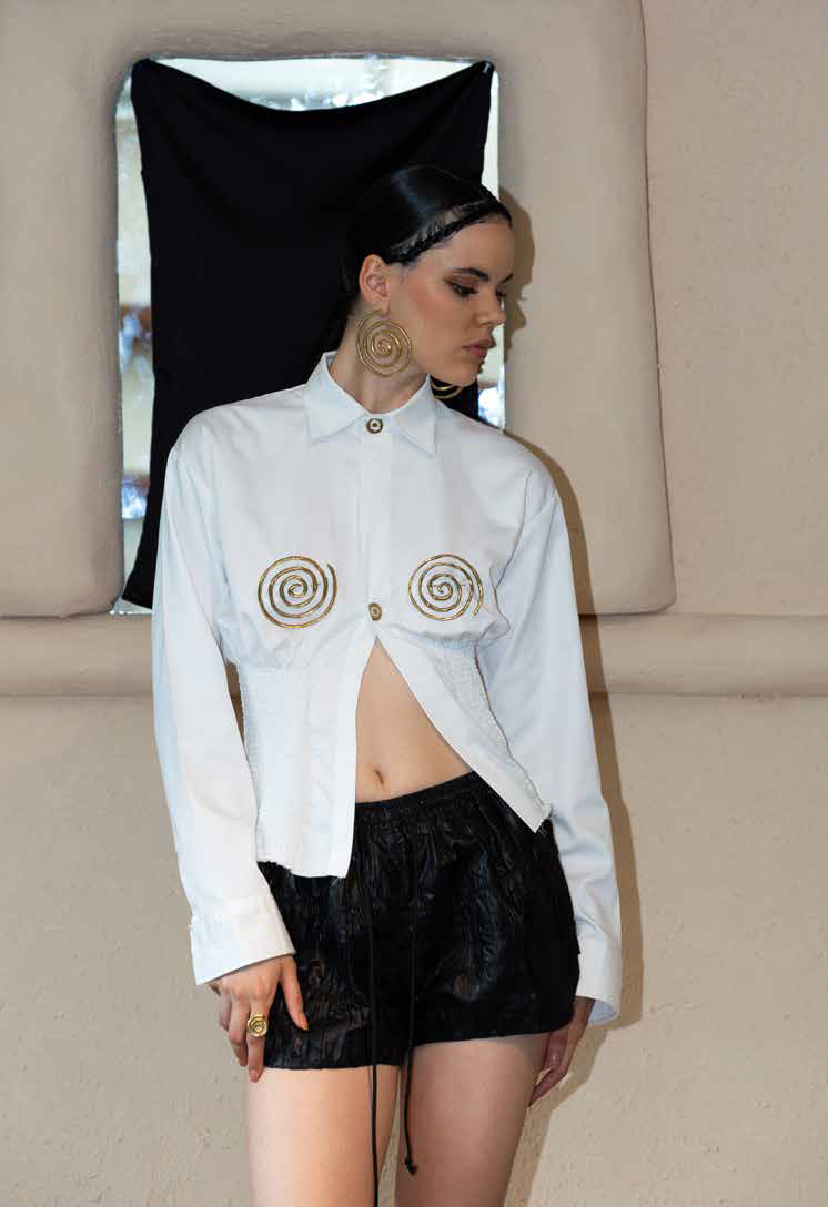 Cotton Shirt With Bronze Button