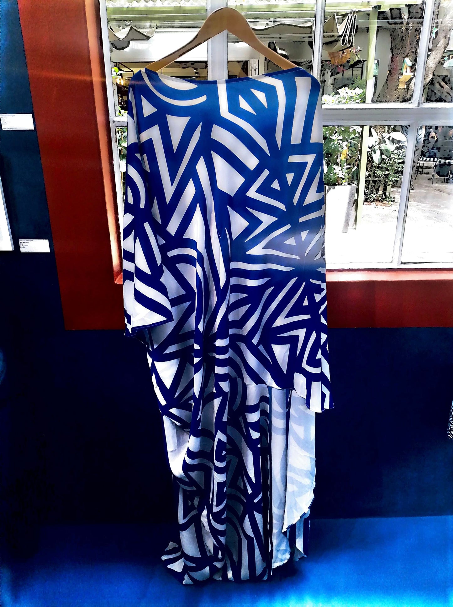 Blue and White Mykonos One Shoulder Dress