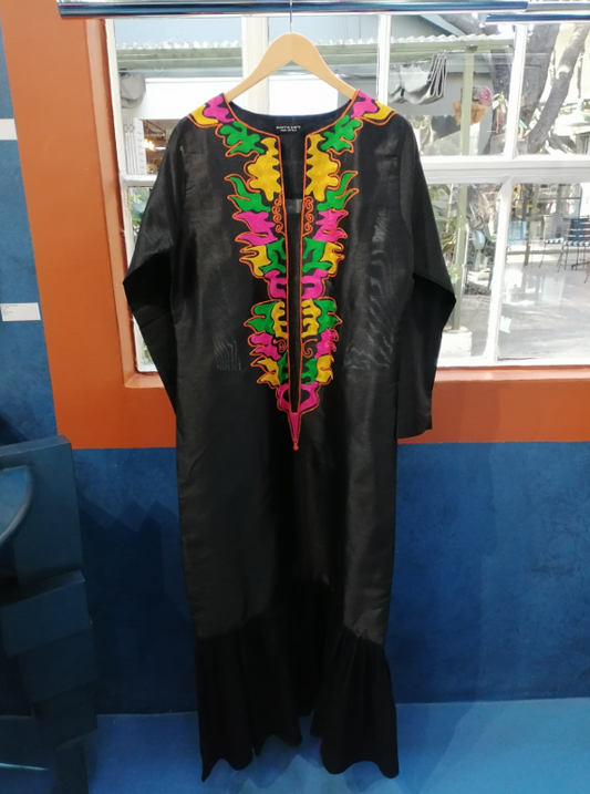 Robe Marbela Noir Broderie Multicolore