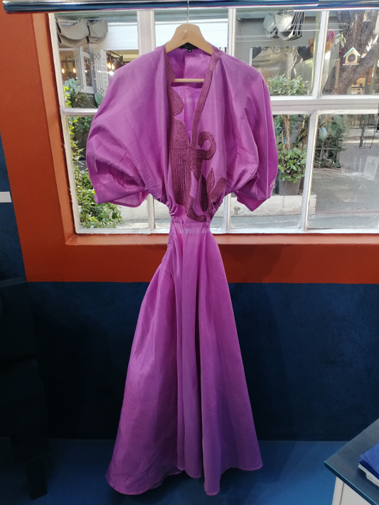 Robe Muriel Mauve Broderie Mauve Fonce Soie Sauvage