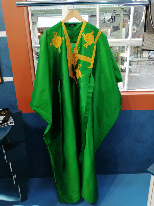 Bubu Dress Vert Broderie Dore