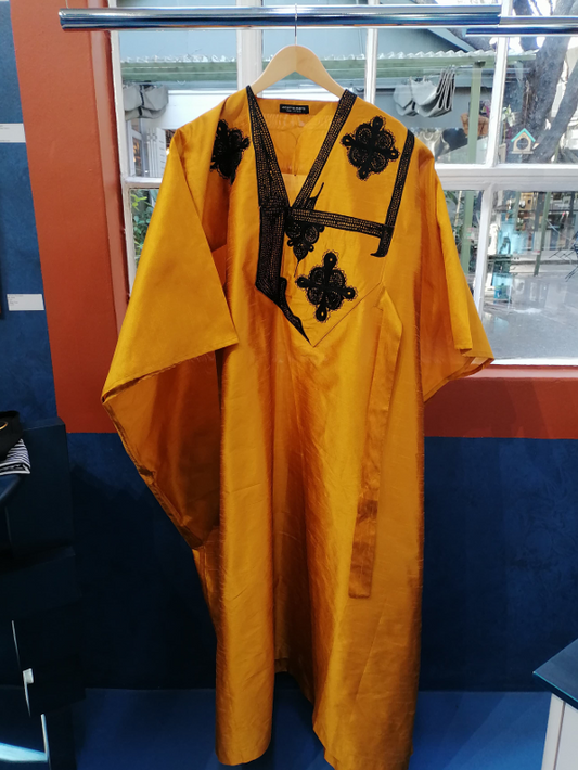 Bubu Dress Gold Broderie Noir