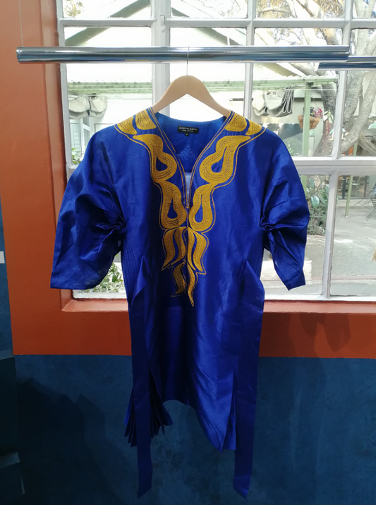 Robe Maïna Courte Bleu Roi Broderie Dore