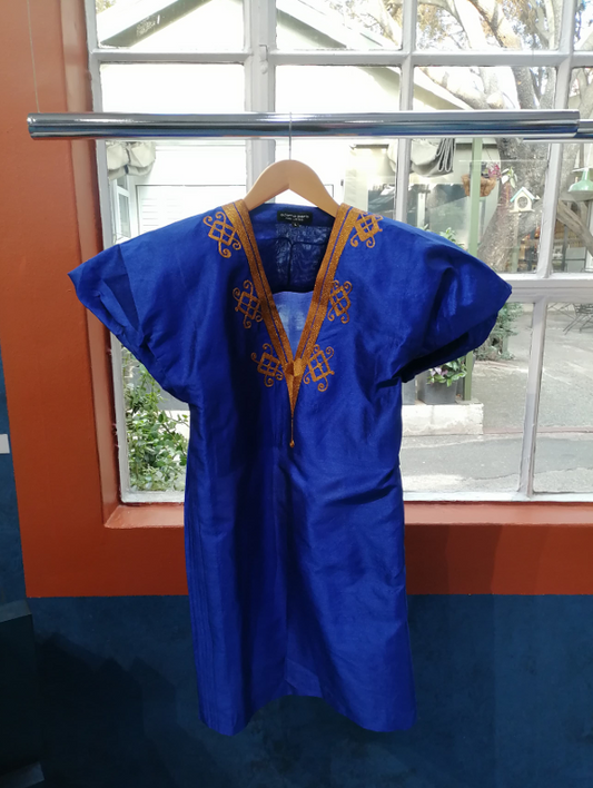 Robe Shorty Bubu Bleu Roi Broderie Dore